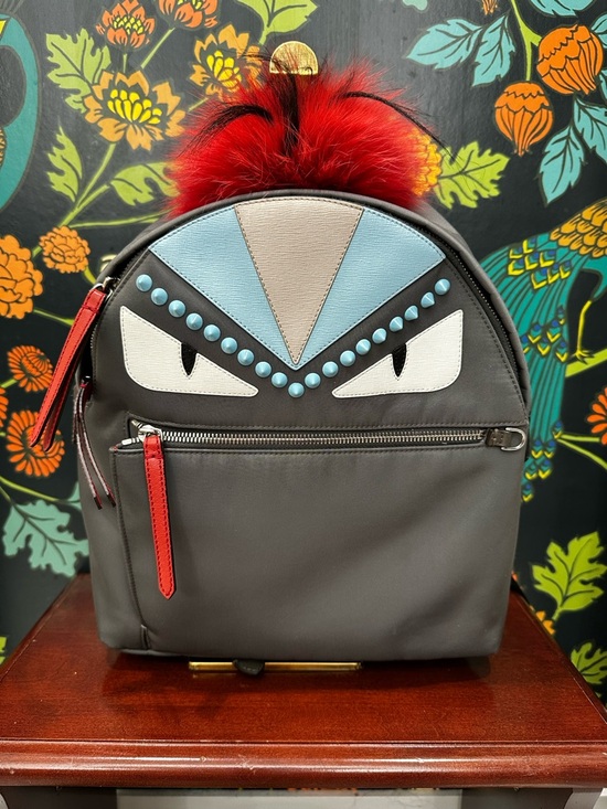 Fendi Bag Bugs Monster Eyes Mohawk Fur Nylon Backpack – Karl Lagerfeld Era (C1) - Picture 3 of 15